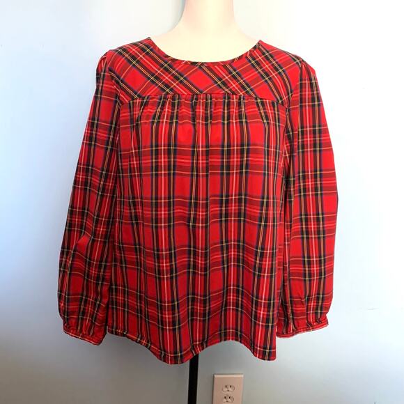 J. Crew Factory Red Tartan Cotton Poplin Top Size XXL - Picture 2 of 8